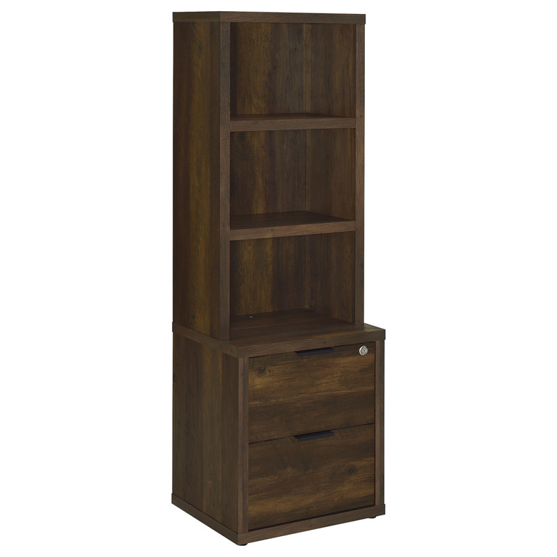 Bibliothèque à 3 tablettes avec port USB et tiroir verrouillable, Marron foncé