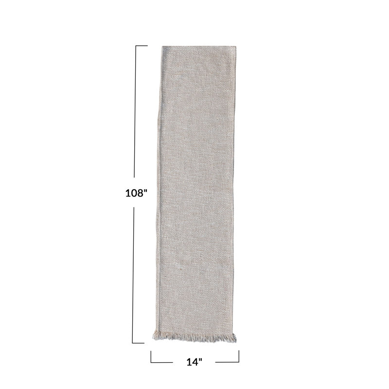 Woven Cotton Table Runner With Metallic Thread And Fringe