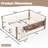 Queen Size Floor Bed with Storage Bookcases, Solid Wood Kids Floor Bed with Cute Stairs and Guardrails, No Box Spring Needed, Beige-2032637131