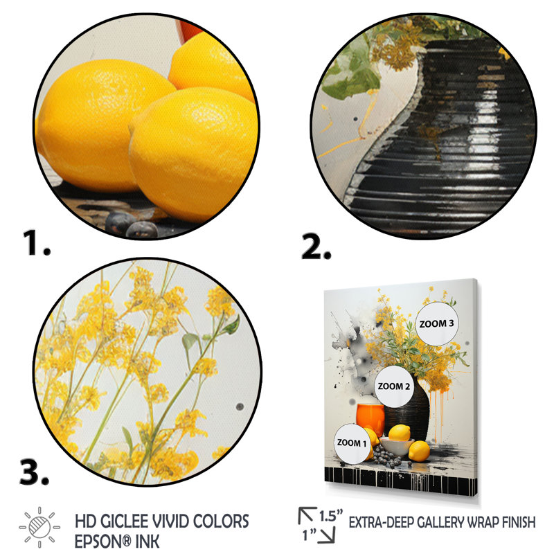 «Lassana Yellow Pottery Gray Abstract Still Lifes II», reproduction sur toile, H 32 po x l 24 po x P 1 po