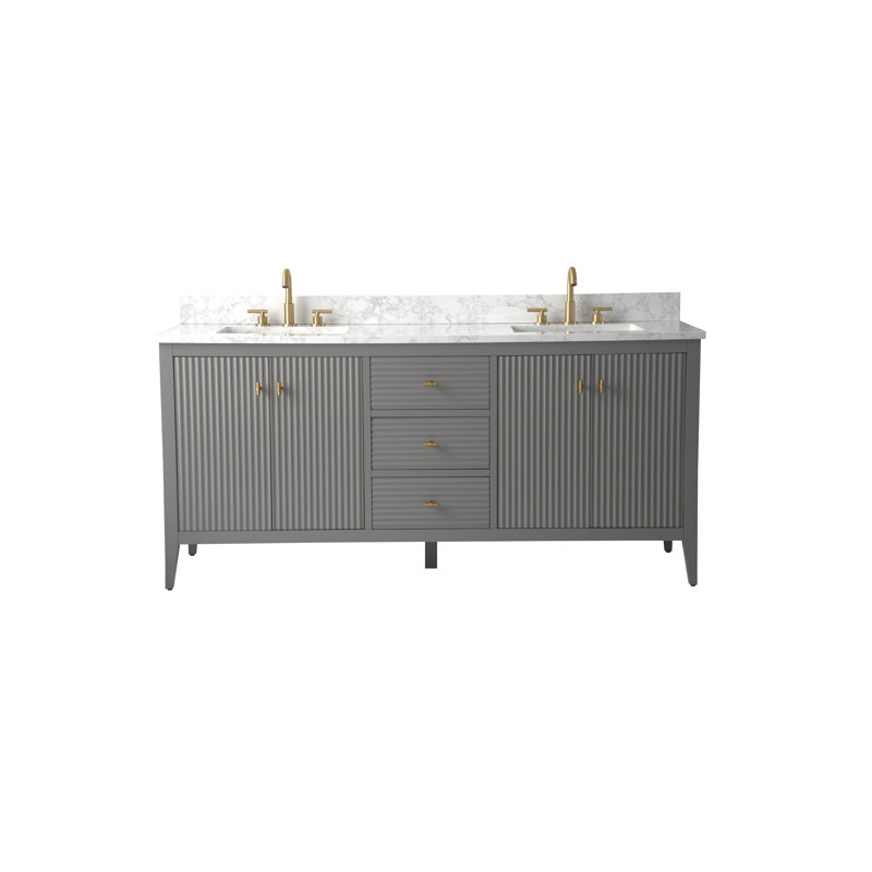 Laval 72" Double Sink Freestanding Bathroom Vanity with Engineered Marble Top, Golden Brushed, Linear Cashmere Gray