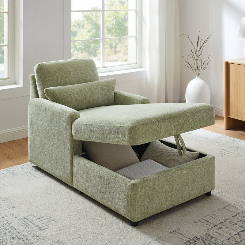 Chaise longue rembourrée avec rangement, Vert sauge
