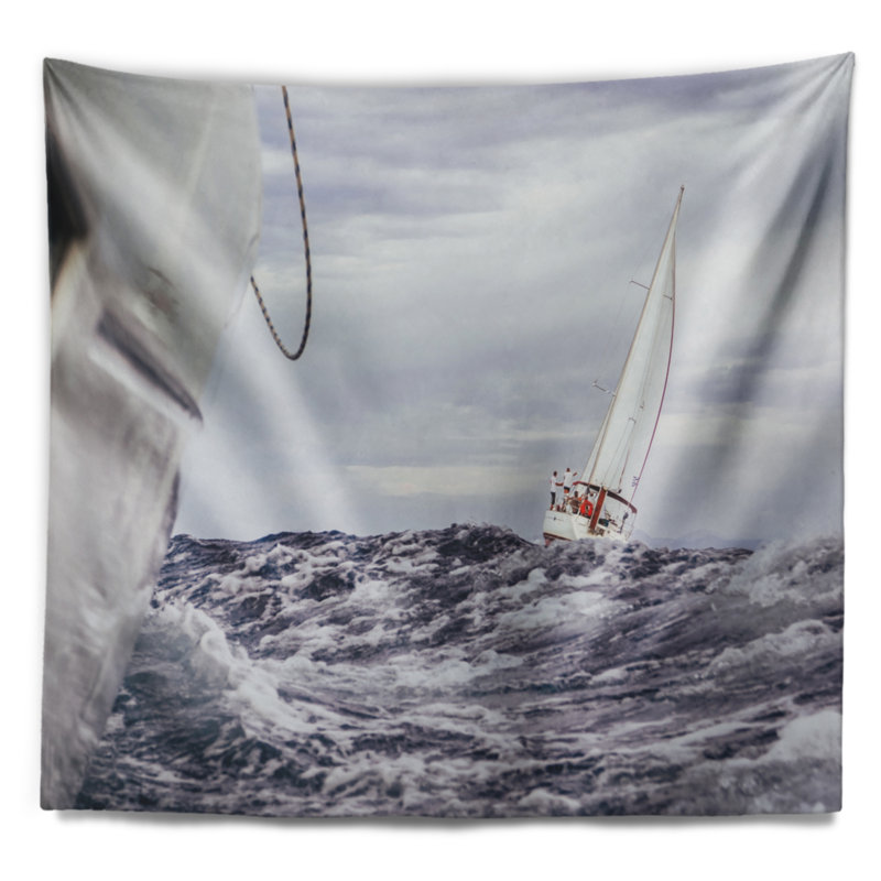 Paysage marin tempête en navigation tapisserie, H 32 po x l 39 po