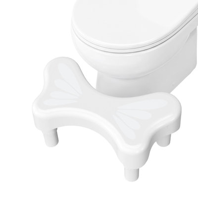 Bathroom Toilet Stool, Ergonomic Wood Grain Squat Step Stool For adult Daily Bathroom Use, White