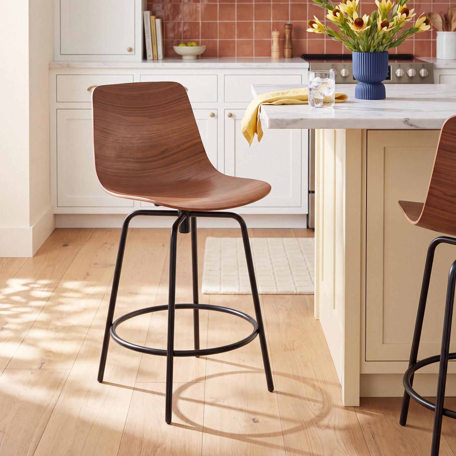 Clean Cut Swivel Bar Stool, Walnut, Counter Stool (24" Seat Height)