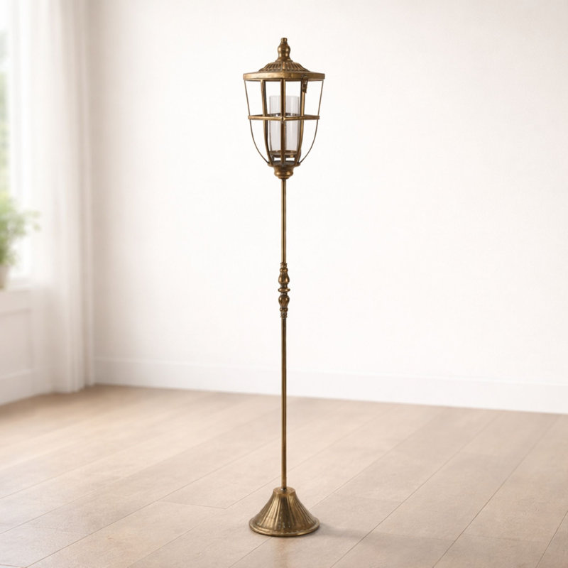 Lampadaire en métal délavé avec insert en verre H 48 po, H 48 po