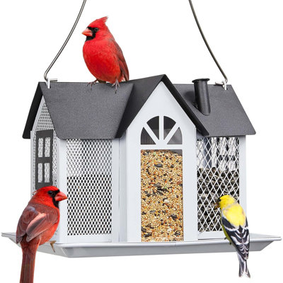 Bird Feeder House For Outside, Metal Mesh Wild Bird Feeder With Triple Feeders For Finch Cardinal Chickadee, Large Capacity, Weatherproof And Durable -  Kazoo, C958