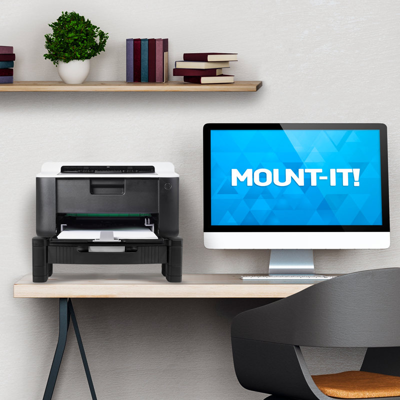 Mount-It! Monitor Riser with Drawer, Height Adjustable Monitor Stand with Sliding Three-Row Storage