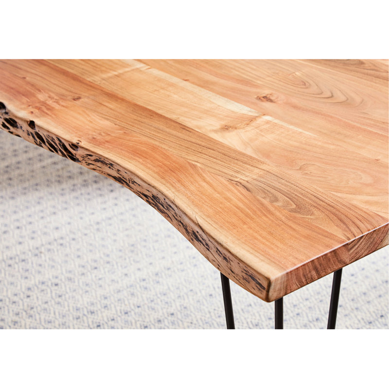 Table de salle à manger rectangulaire en bois, 30,5 po de hauteur, 71 po de largeur, 37 po de profondeur, 6 sièges, pieds en épingle à cheveux en métal à structure ouverte de style contemporain, largeur, pour 6 personnes, minimaliste