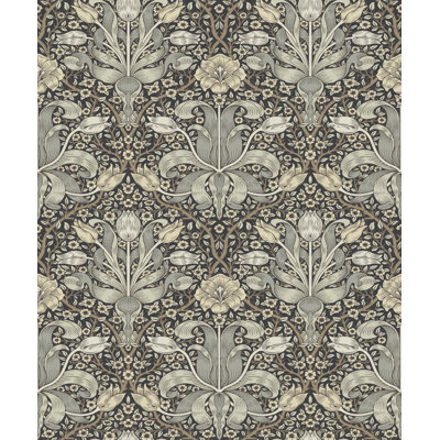 Spring Thicket Blue Tulip Damask Wallpaper