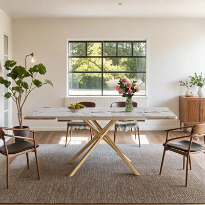 47.2" To 59" Extendable Rectangular Sintered Stone Top & Black Carbon Steel X-Base Dining Table For 4-6 by Mercer41