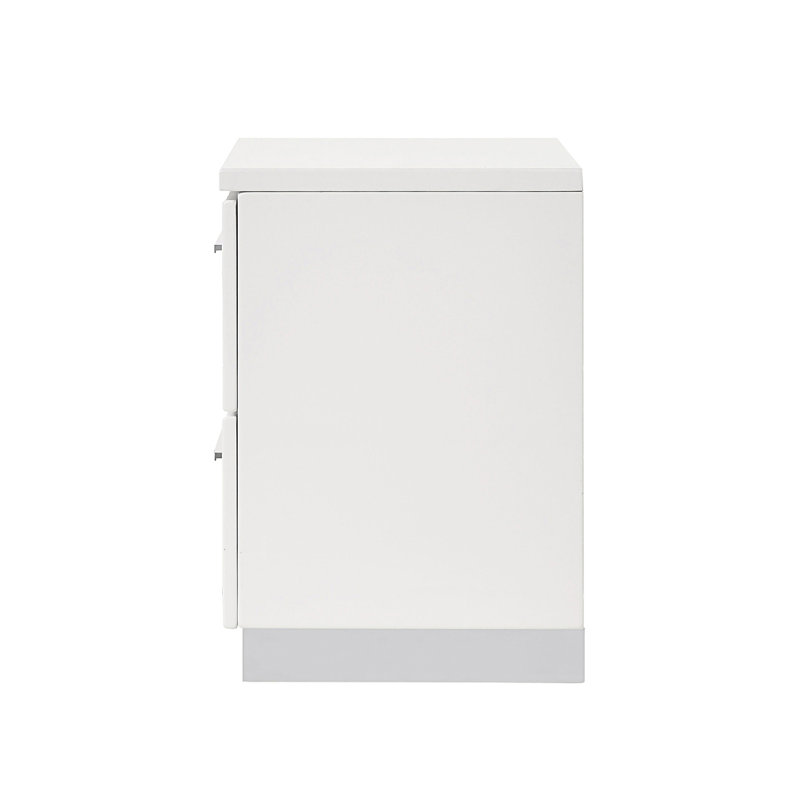 2-Drawer High Gloss Nightstand, Bed Side Table