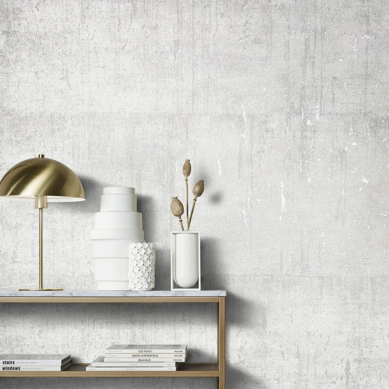 Jerez Metallic Aged Concrete Textured Wallpaper Roll 10.05m x 0.70m, White