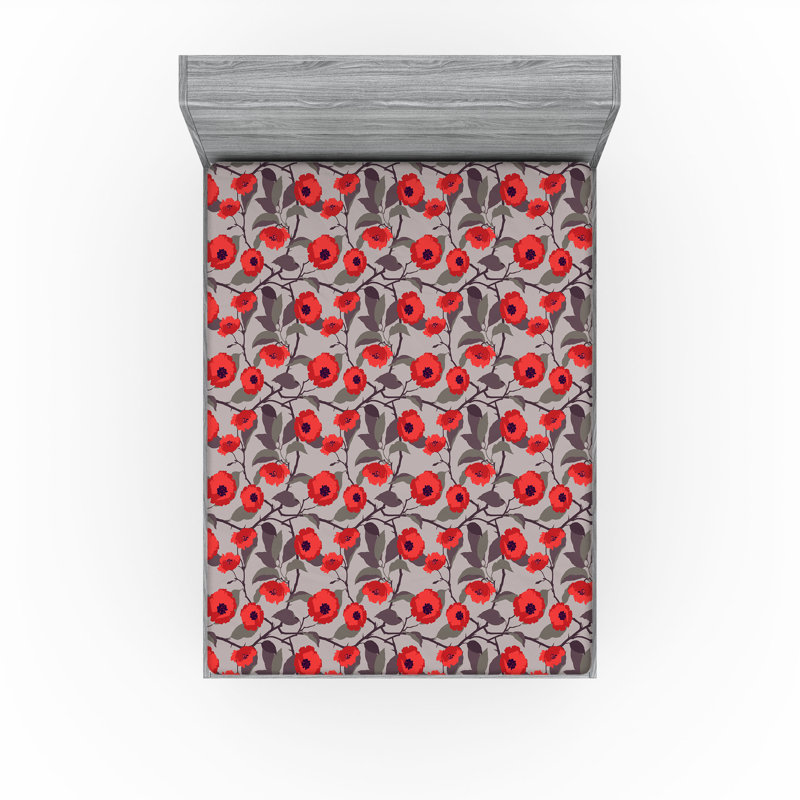 Ambesonne Fitted Sheet, Warm Taupe/Dark Coral Floral, Full Fitted Sheet