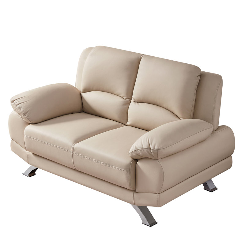60'' Upholstered Loveseat, Beige Leather Match