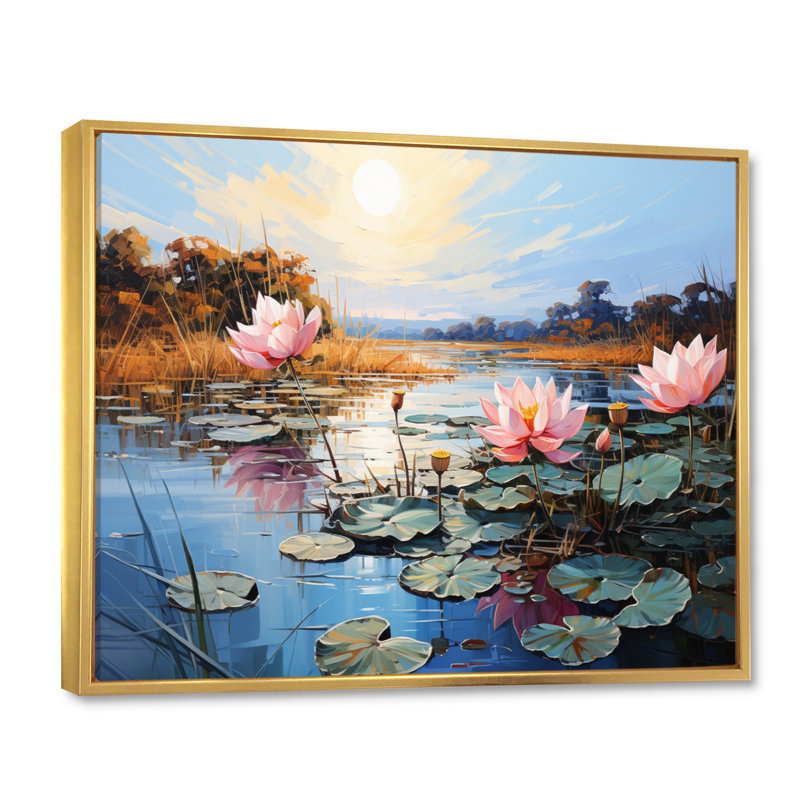 Lytina Asian Art Lotus Lake - Art asiatique, art mural, H 30 po x l 40 po x P 1,5 po, Cadre flottant doré