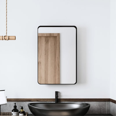 Armoire à pharmacie de salle de bain avec miroir: cadre en métal noir encastré de 20 po x 30 po, tablettes réglables - brouillard, corrosion, qualité de trait