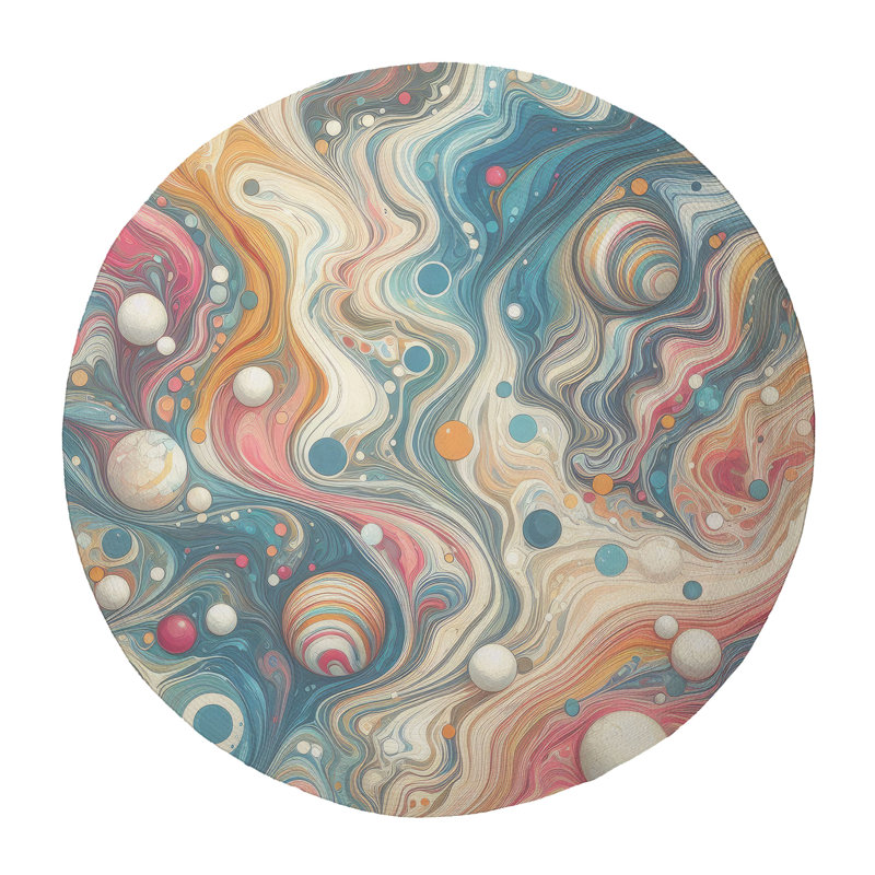 Swirled Colour Splash Braided Rug, Rond 5 pi