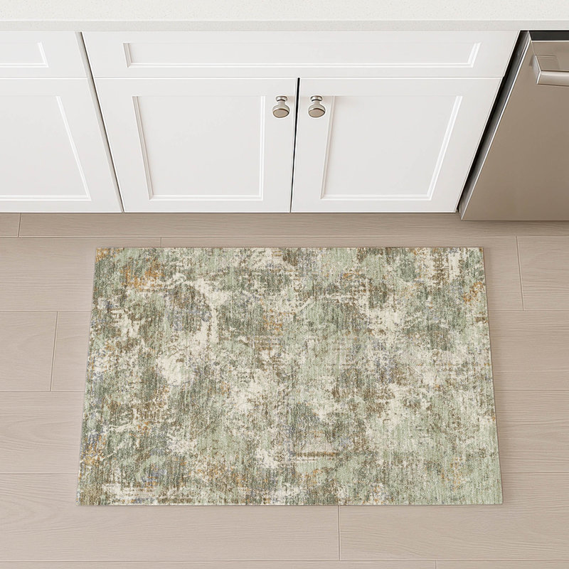 Tapis abstrait lavable à la machine intérieur / extérieur ACN2779, Céleri, 2 pi 6 po x 3 pi 10 po