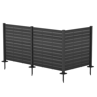 Poteau en aluminium pour écrans d'intimité K 50 po x l 48 po Kozyard, panneaux de clôture pour climatiseur, clôture pour équipement de piscine, ensemble de clôture pour poubelle pour patio extérieur 3 panneaux noirs / cadre gris foncé