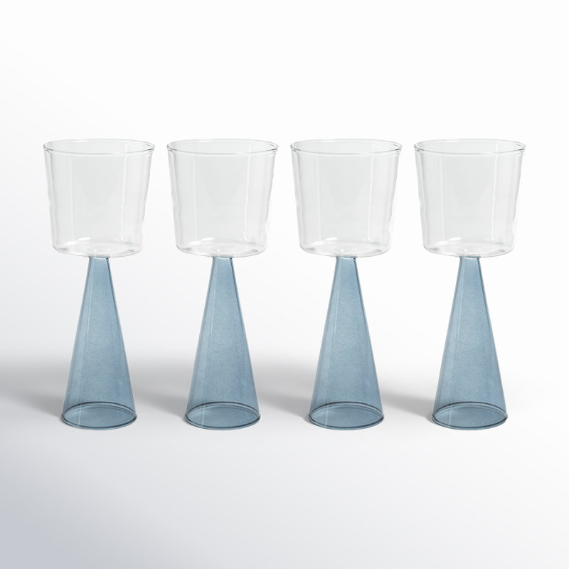 Monticello Blue Glass Wine Goblets, Set of 4