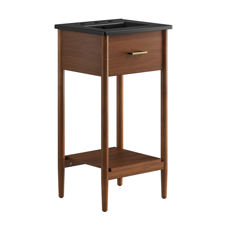 Modway Zaire 18'' Single Bathroom Vanity with Ceramic Top, Walnut, Black