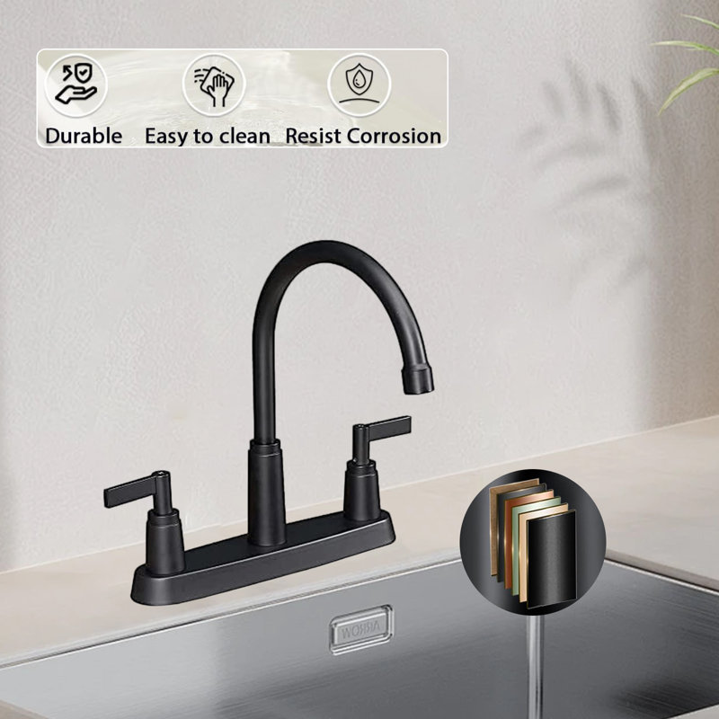 Stainless Steel Kitchen Sink Faucet, Suitable For 2-Hole Or 3-Hole Kitchen Sinks., Black