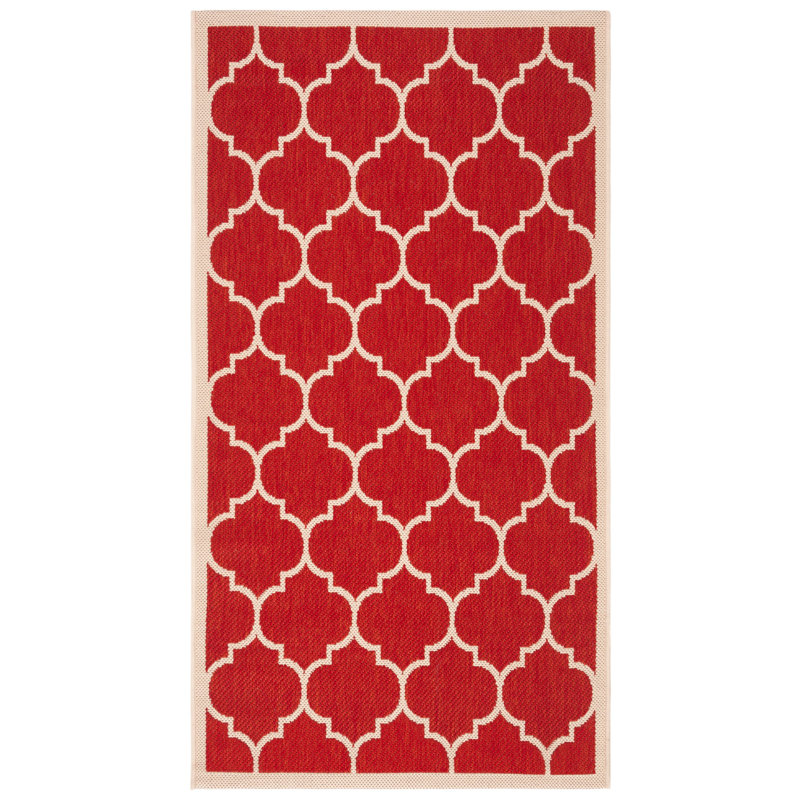 Arneshia Geometric Red/Beige Indoor/Outdoor Area Rug, Rectangle 2' x 3'7"