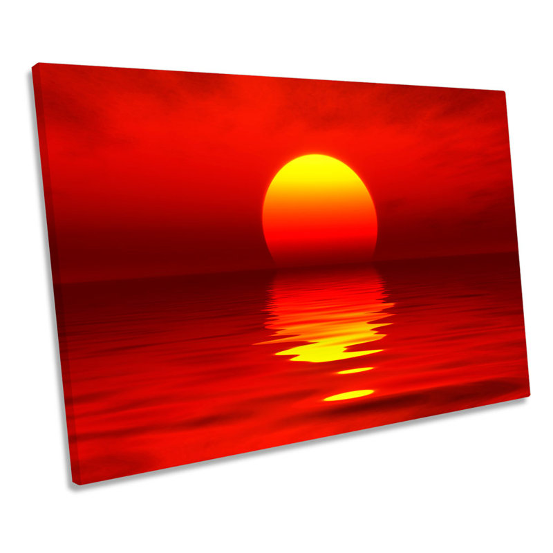 Red Sunset Seascape - Wrapped Canvas Print, 30.5cm H x 45.7cm W x 2cm D