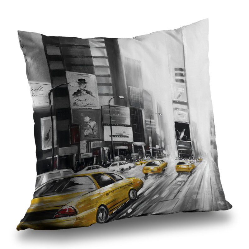 Times Square and Yellow Taxis Throw Pillow - Home Decor – Poly Twill Throw Pillow with Insert, Double-Sided Print