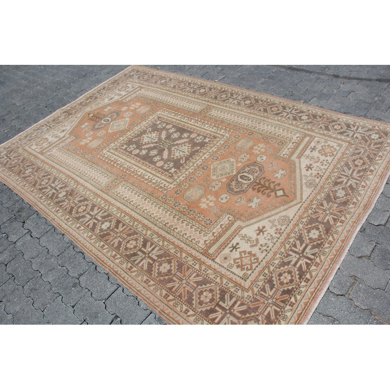 Grand tapis rétro de style Oushak turc avec des tons vifs d'orange et de brun - Décoration de salon idéale
