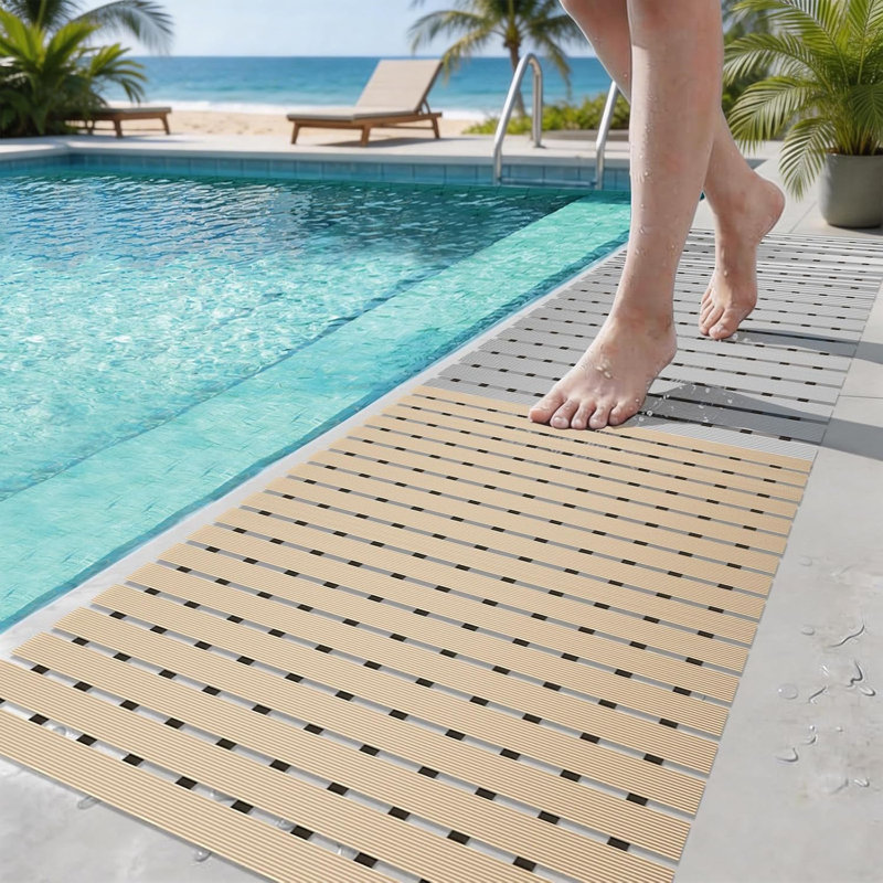 Tapis de douche sans ventouse pour douche intérieure et extérieure, tapis de douche en caoutchouc robuste pour personnes âgées