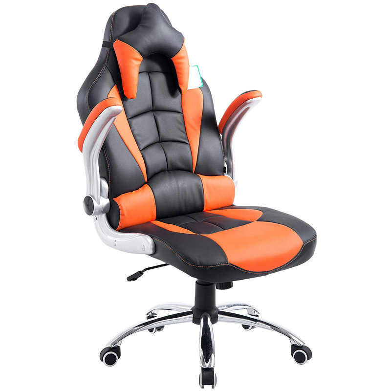 Symple Stuff Mansour Faux Leather PC & Racing Game Chair, Orange
