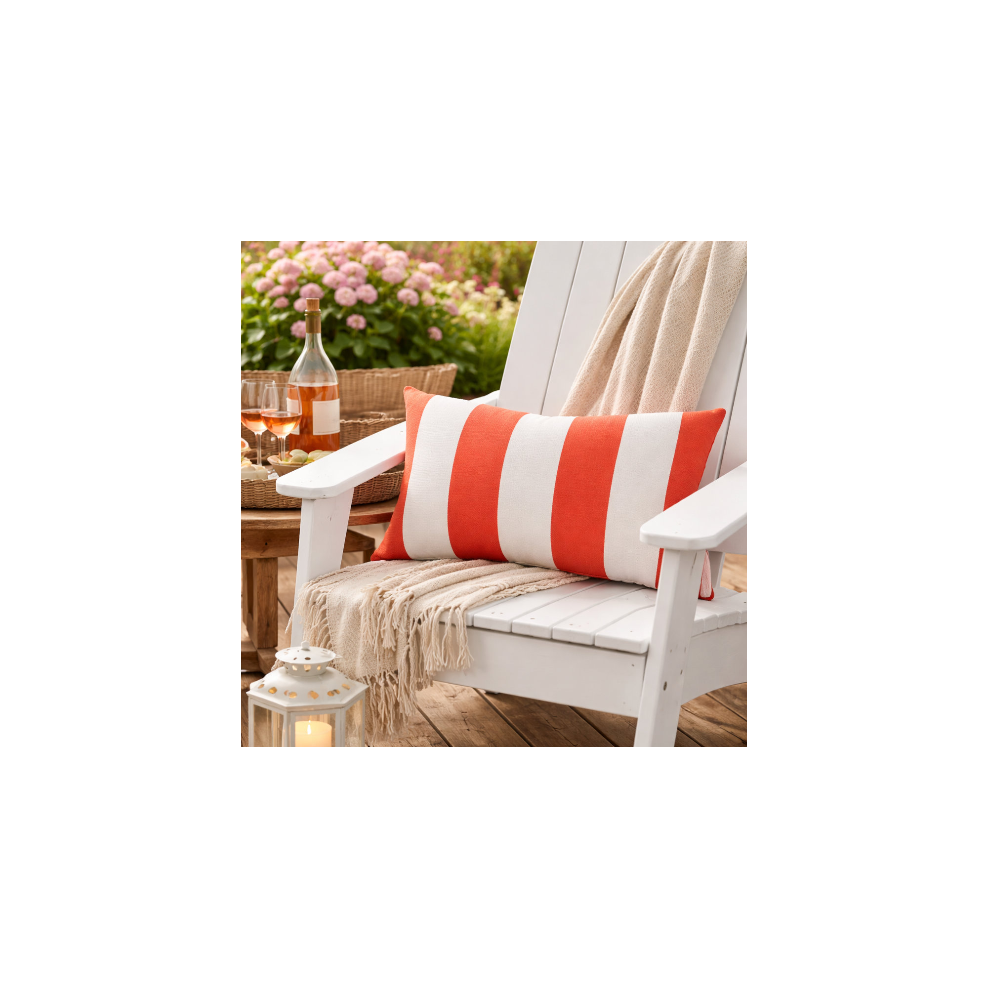 Amala Outdoor/Indoor Kidney Pillow, Refuge Coral Striped Sunbrella®