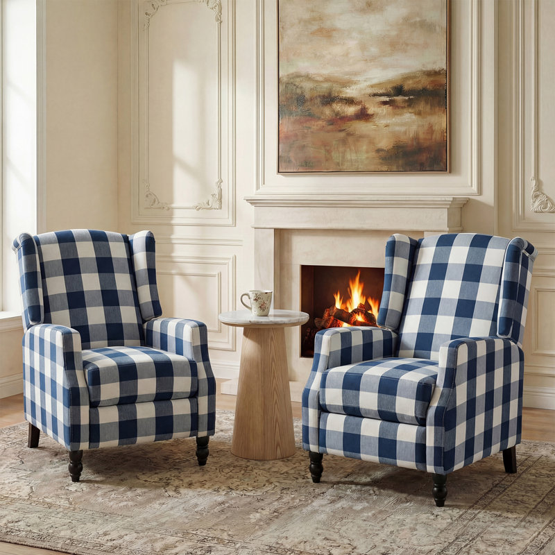 Sobotka Upholstered Recliner, Navy Check