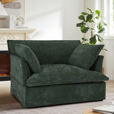 Chaise d'appoint 47,2 po avec port double, base et accoudoirs design, coussins décoratifs, siège profond et large, canapé simple confortable en forme de nuage, fauteuil en chenille pour le salon et l’appartement
