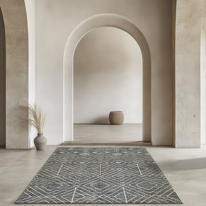 Tapis géométrique contemporain en laine fait à la main luxueux Kilim, Rectangulaire 4 pi x 6 pi