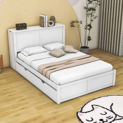 Lit plateforme simple avec tablettes et lit gigogne Deuno