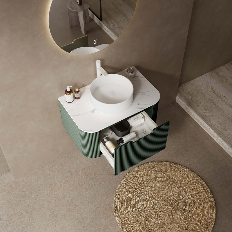 Élégant meuble-lavabo flottant avec bords arrondis et rangement à fermeture en douceur, 30" W