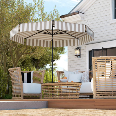 Outsunny 8.6FT Patio Umbrella, UPF 30+ Outdoor Market Umbrella, 2-Tier Vented Patio Table Umbrella With Crank, 8 Ribs, Push Button Tilt