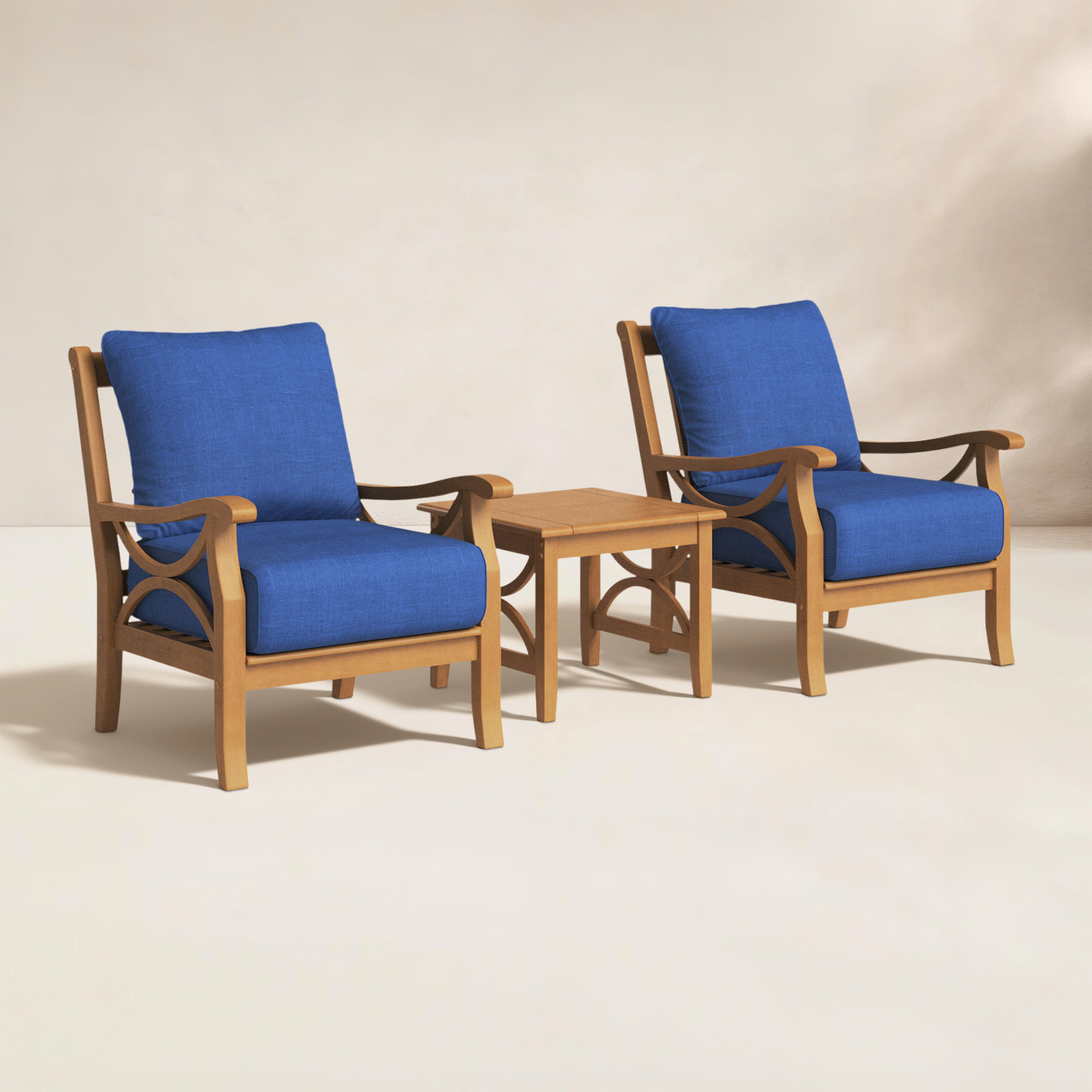 Brunswick Teak 2 - Person Patio Conversation Set with Cushions, Navy Performance