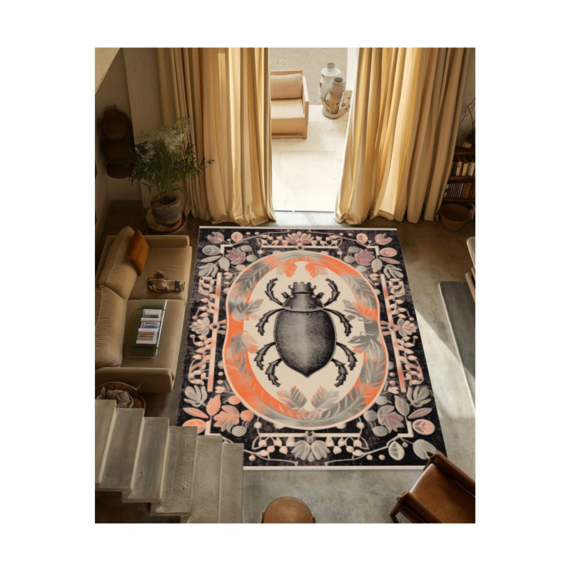 Creative Vintage Decorative Carpet With Multicolored Ethnic Insect And Flower Patterns, Rectangle 3'4" x 6'7"