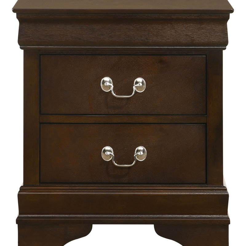 2 - Drawer Cappuccino Nightstand, Bail Handle, Brown With , Dual Storage, Tapered Legs For Bedroom Finish Vintage Undertones,