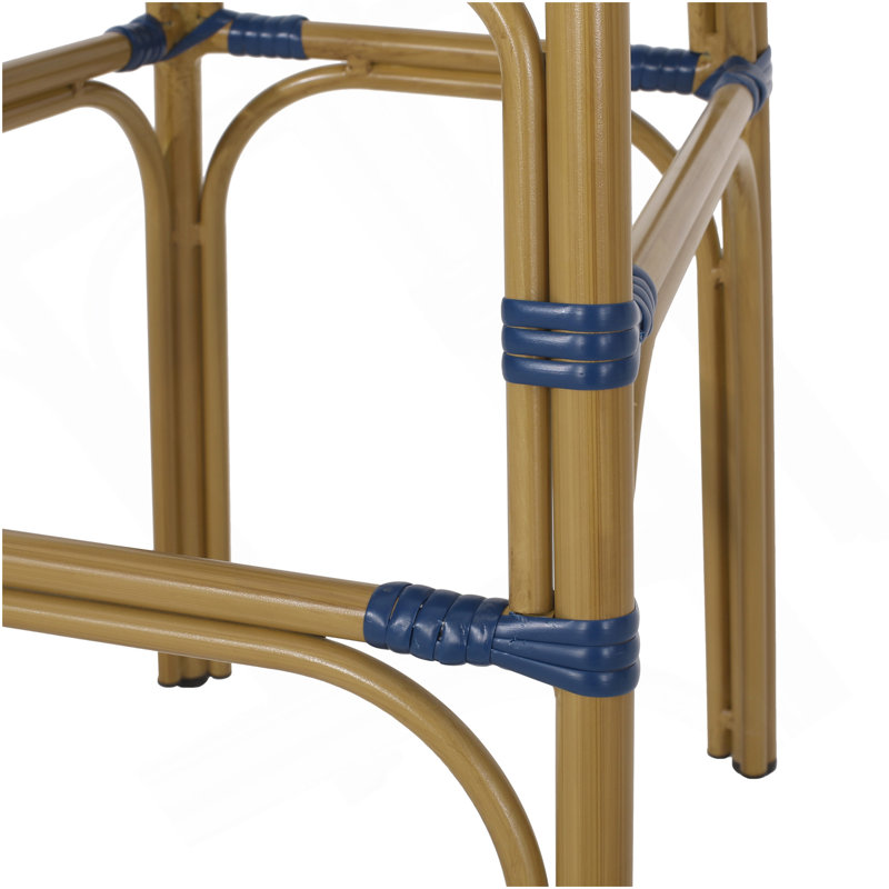 Ensemble de 2 tabourets de bar d'extérieur en osier et aluminium 29,5 po, bleu marine, finition à imprimé bambou, Bleu