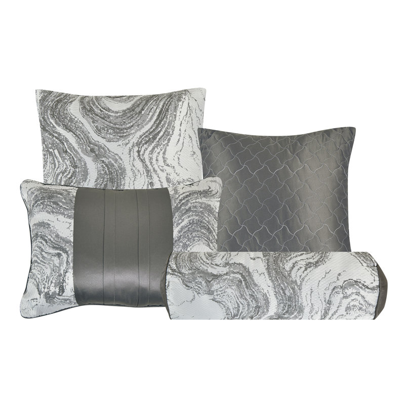 Ensemble d'édredon 7 pièces Emest Luxury, Édredon de très grande taille et 6 pièces suppl, Gris / marbre blanc