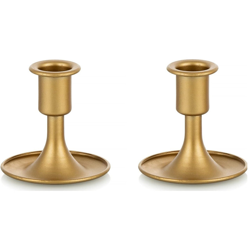 Gold Taper Candlestick Holders For Table Decor, Set Of 2