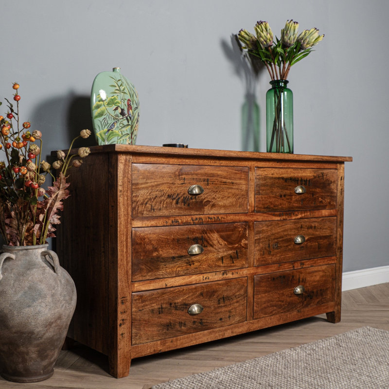 Umar Solid Wood 145cm W 6 - Drawer Chest of Drawers