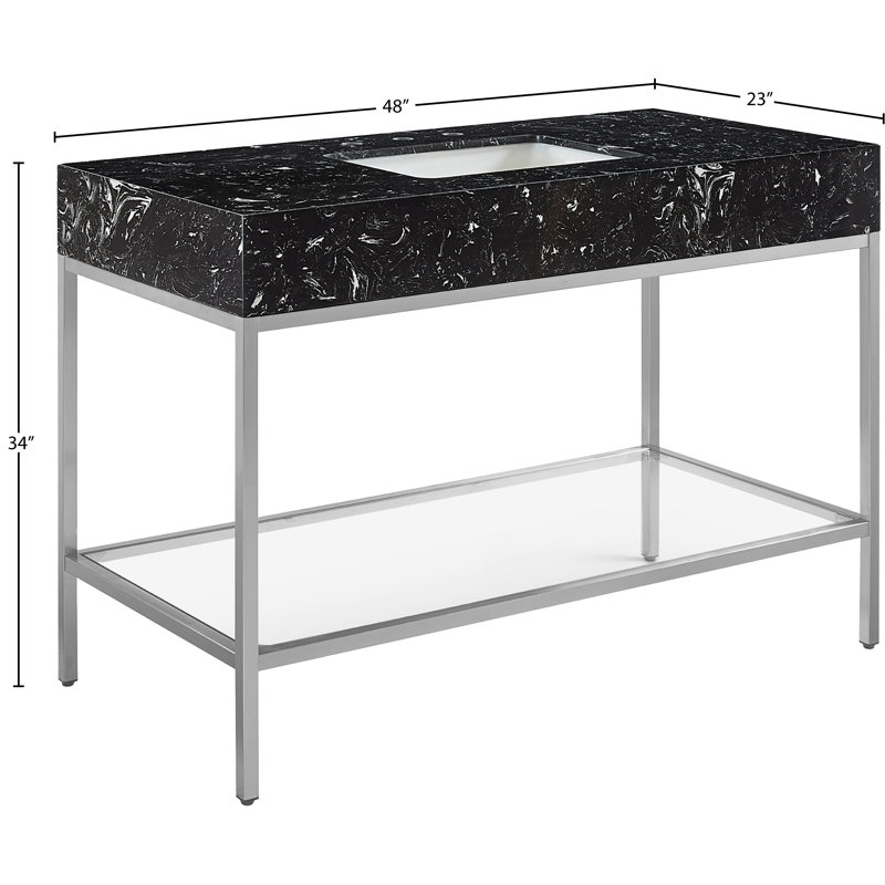 48'' Black Marble Single Bathroom Vanity with Chrome Base