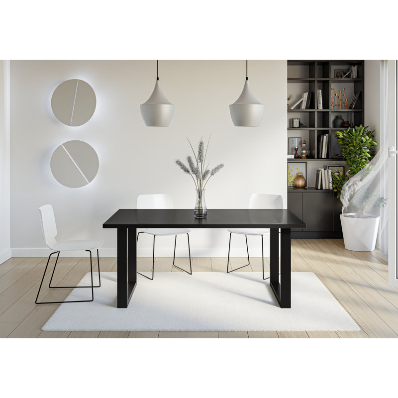 Dining Table Asai with Black Metal Legs, Black