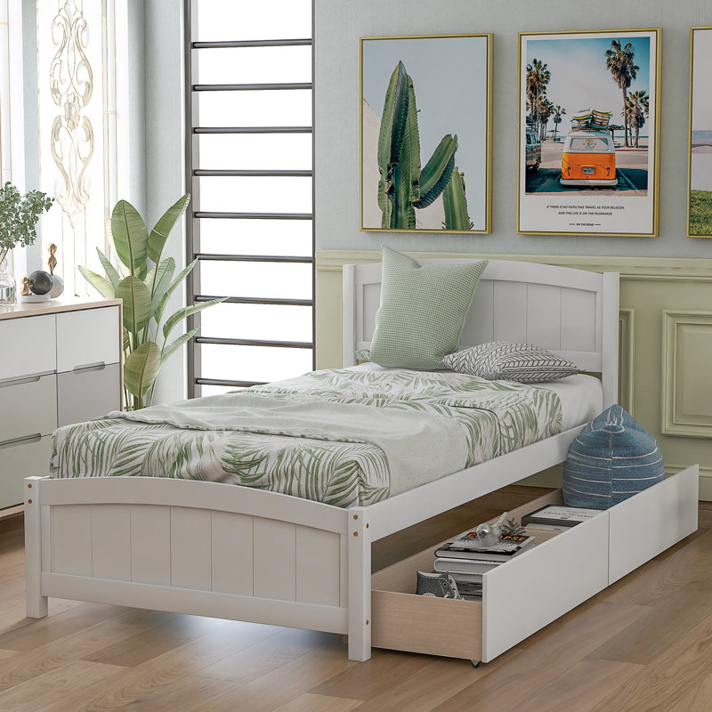 Lit plateforme avec deux tiroirs, Blanc